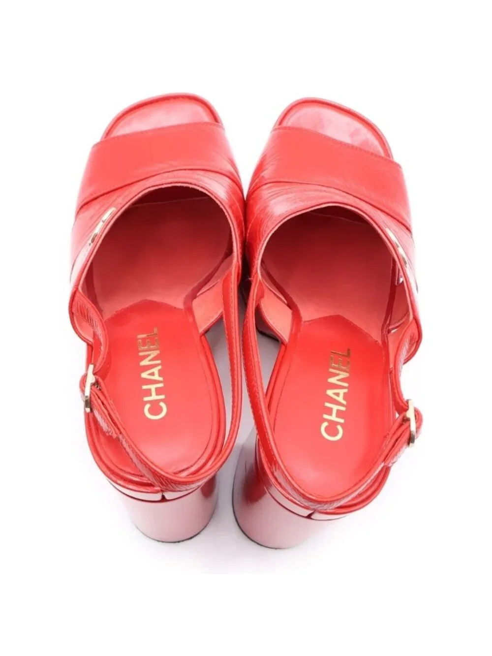 Chanel CC Logo High Heels Leather Sandals Enamel Gold